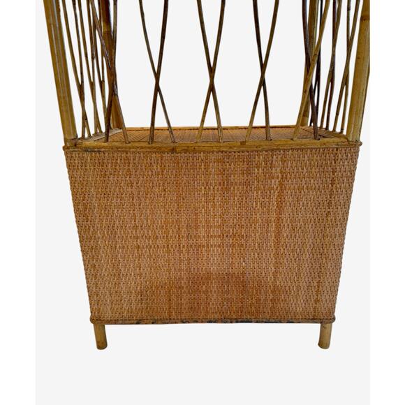 Mid 20th Century Vintage 30” Tall Bamboo Rattan Shelves Bookcase Cabinet Etagere - Picture 8 of 16